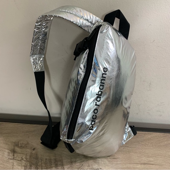 PACO RABANNE Metallic SILVER Insulated DESIGNER Waist SLING Adjustable BAG - Picture 1 of 4